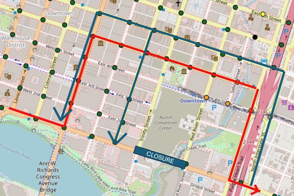 A block of Cesar Chavez Street downtown will close Jan. 15-19. (Courtesy Austin Transportation and Public Works)