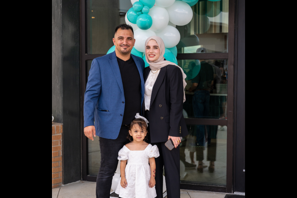 Owner Bara Ekhlayel (left) and his wife and daughter during Crepeccino's grand opening in Cibolo. (Courtesy Crepeccino)