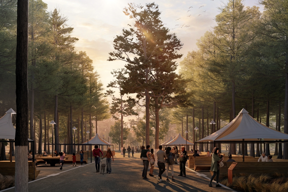 Memorial Groves will honor those who contributed to the war effort through a place-based, interactive experience. (Rendering courtesy Nelson Byrd Woltz)