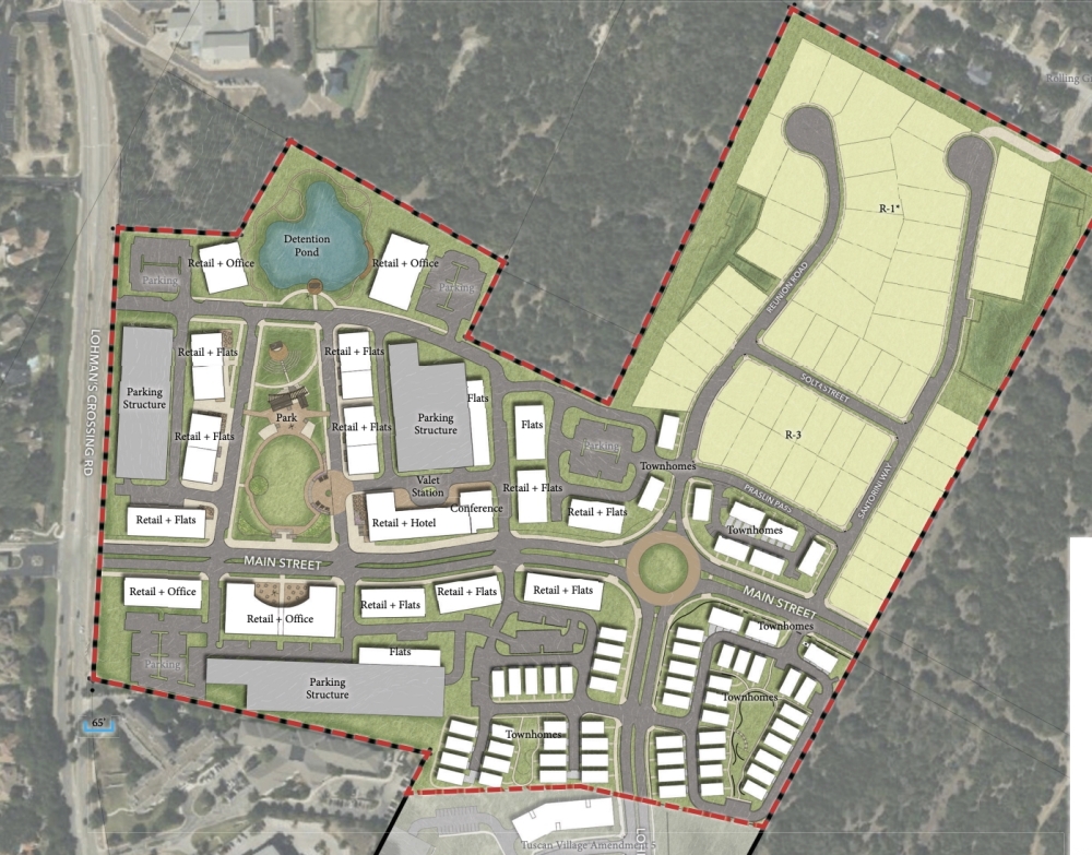 Plans for The Square at Lakeway include retail, parking structures, townhomes and more. (Courtesy city of Lakeway)